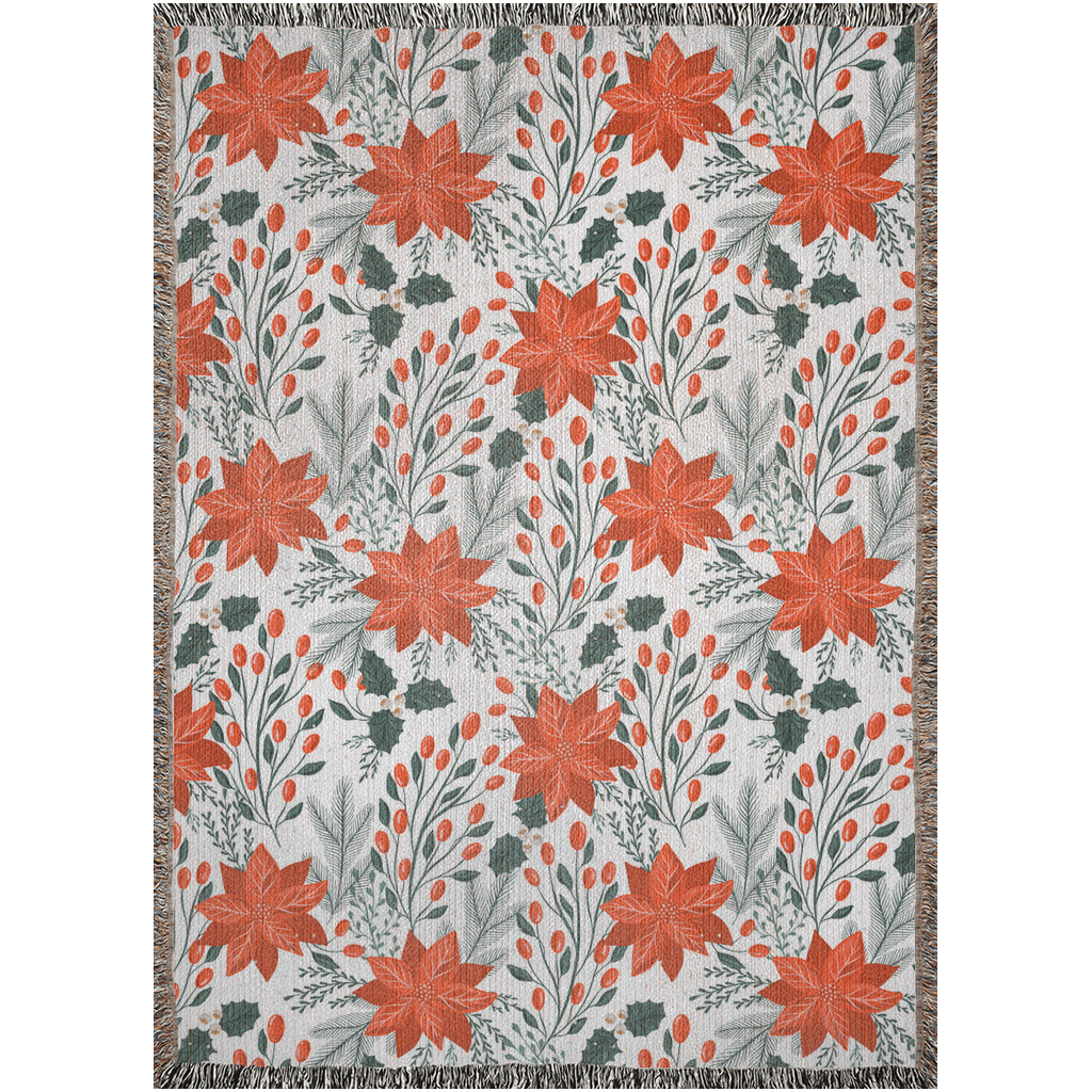 Christmas Woven Blankets For Holiday Season. Poinsettia Flowers Home Decor For Christmas Season Or Winter Decoration. Christmas Floral Gift
