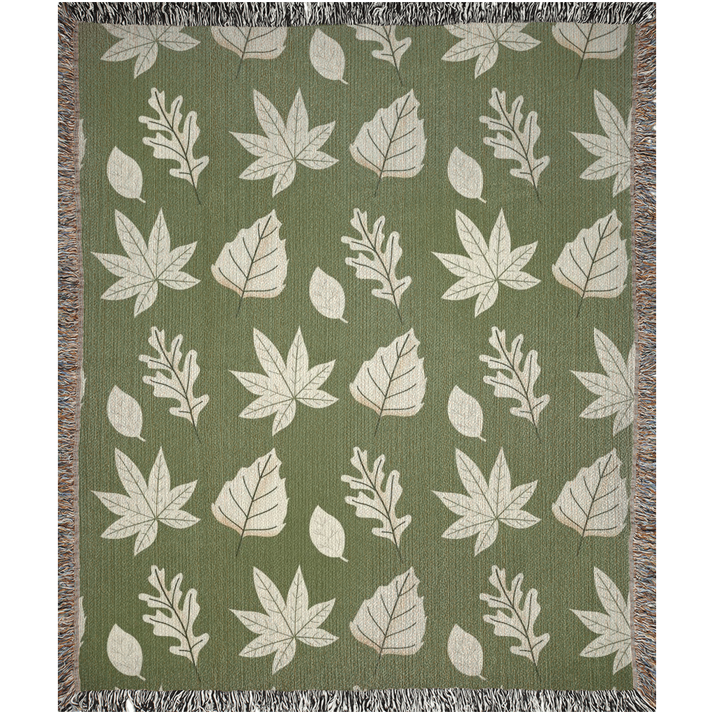 Fall leaves Woven Blanket with green background for autumn season.