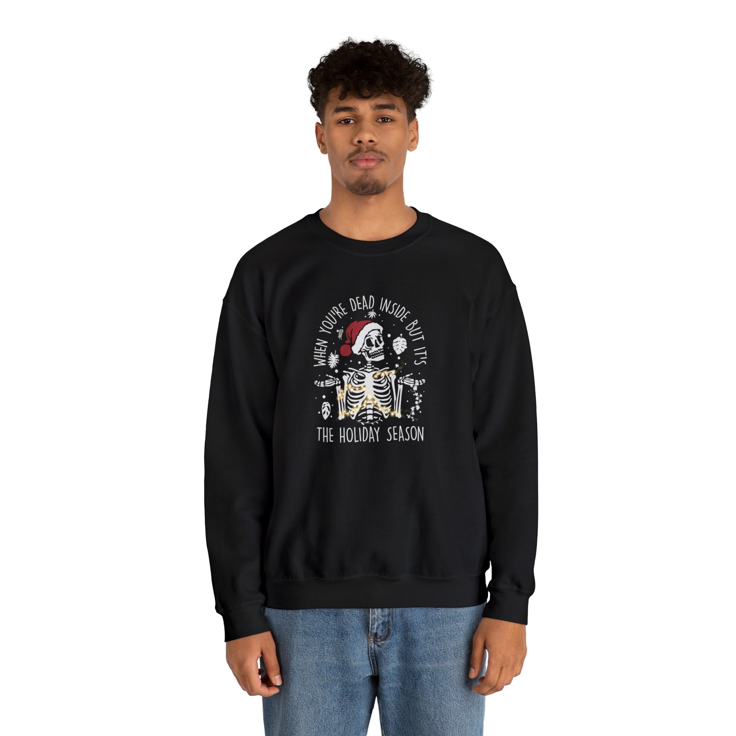 Christmas skeleton Unisex Heavy Blend Crewneck Sweatshirt. When you are dead inside but is holiday season sweatshirt