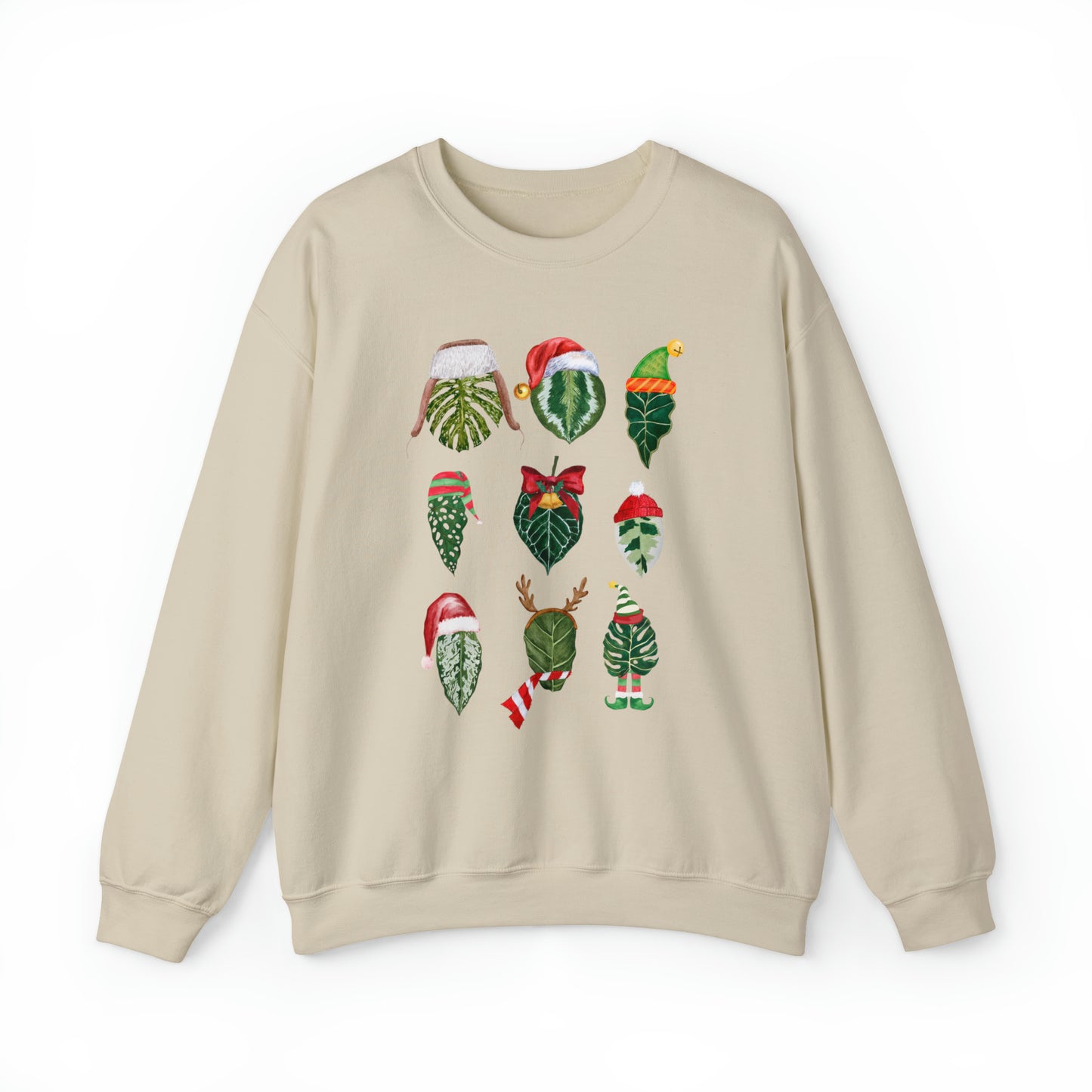 Christmas plant Sweatshirt with monstera, alocasia, ficus, calathea with christmas accessories for plant daddy, plant lady or plant mama.