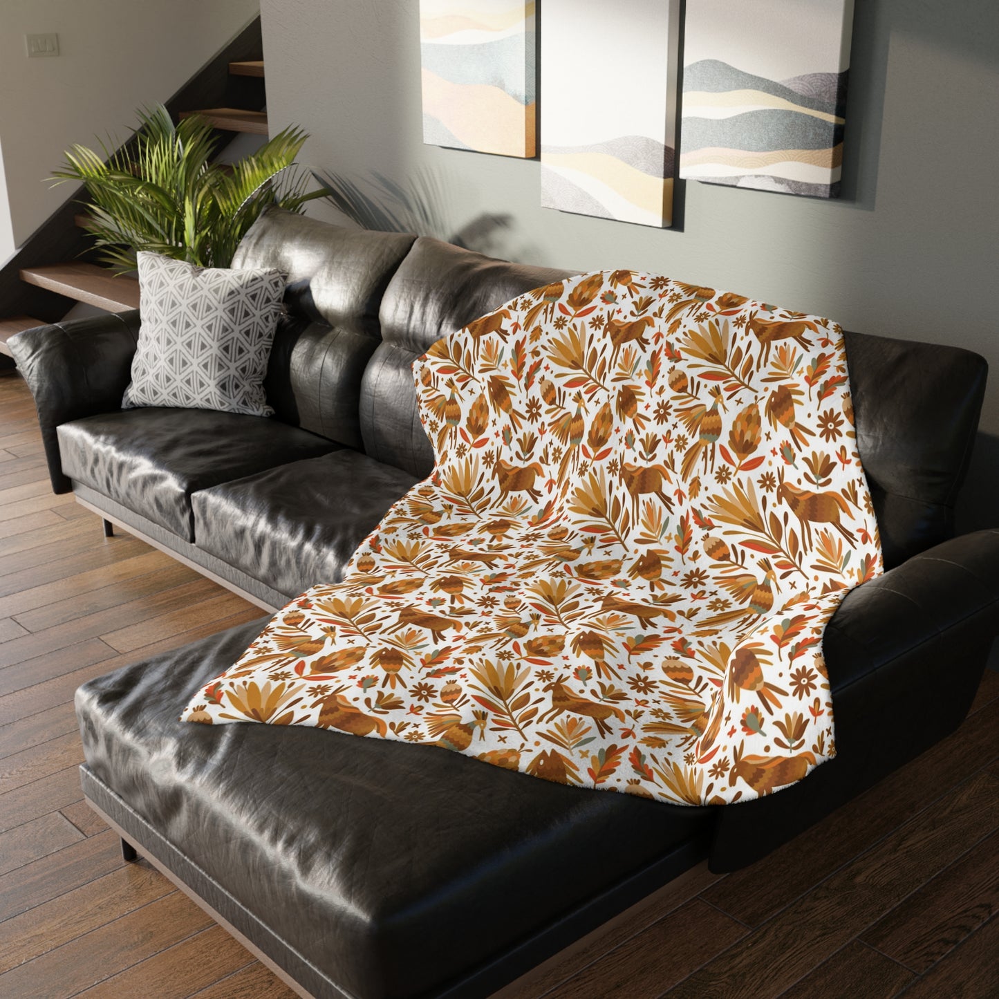 Otomi blanket printed on both side. 80x60” Mexican blanket with Mexican folk art