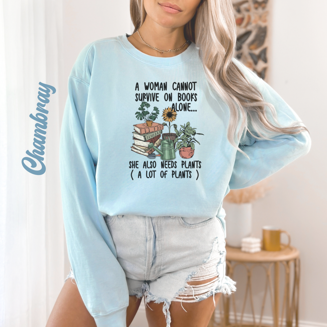 Books and plants Sweatshirt. Comfort colors sweatshirt for book lover and plant lady.