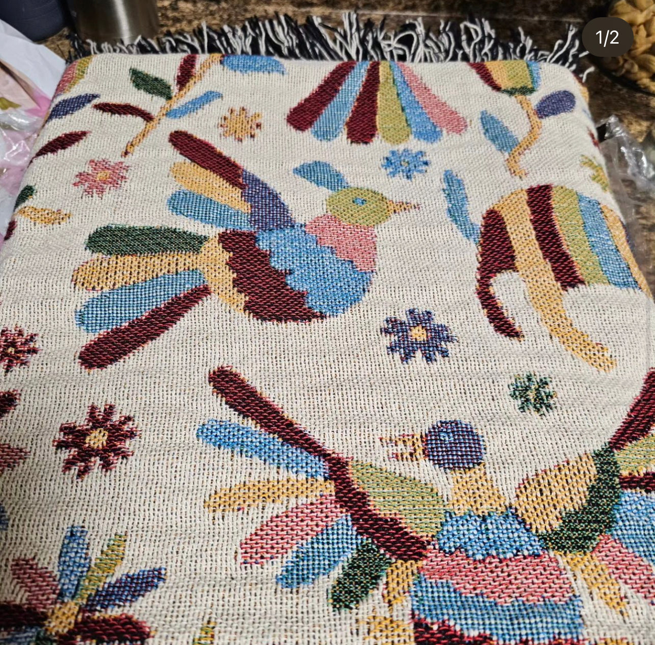 Colorful Otomi Woven Blankets for Mexican home decor.