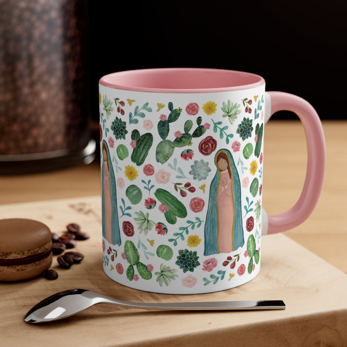 Virgencita de Guadalupe Coffee Mug, 11oz. Flowers and lady Guadalupe ceramic cup for her.