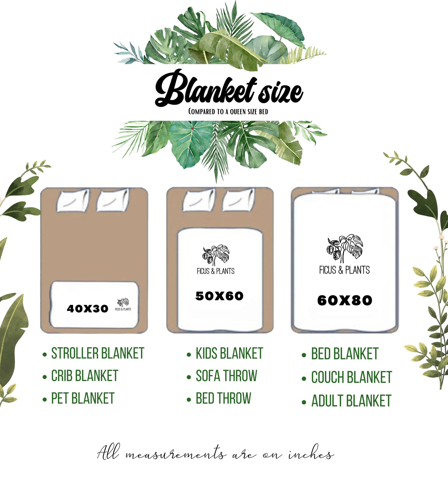 Ghost Blanket Printed on Both Sides. Soft Large Halloween blanket 80x60 Inches. Ghost holding a monstera leaf