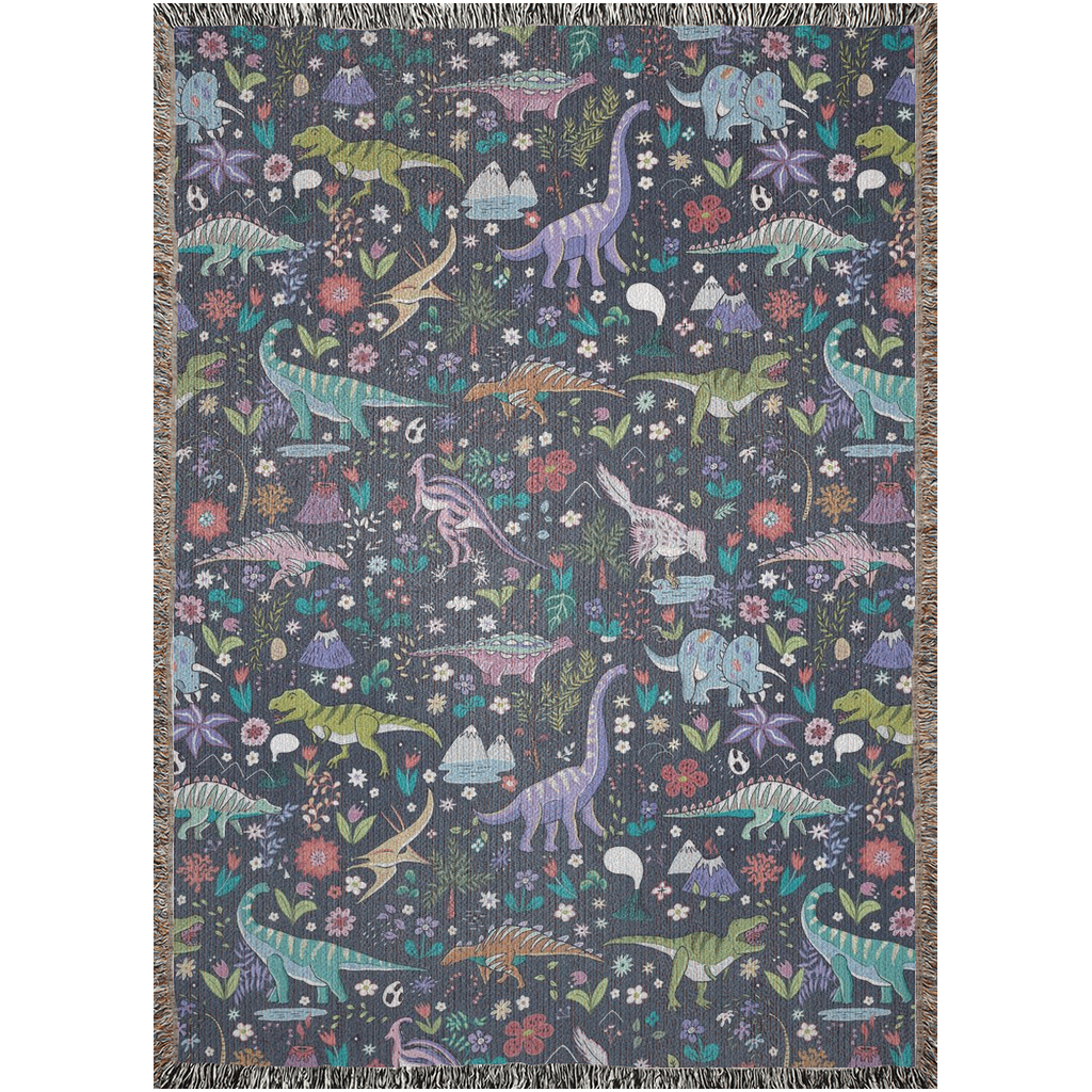 Dinosaur world Woven Blanket with dark background