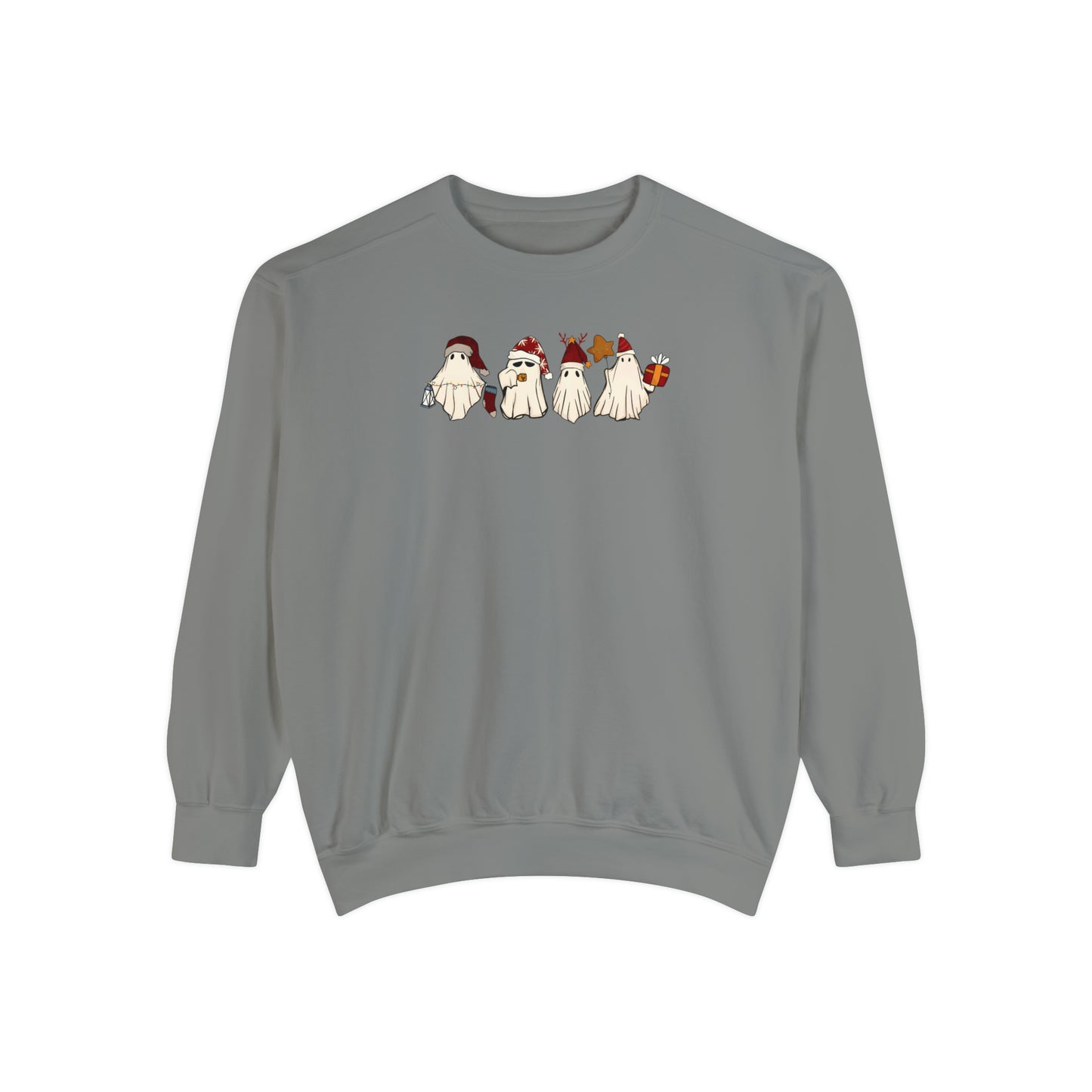 Christmas ghost Unisex Sweatshirt comfort colors. Cute ghosts with Christmas accessories for her or him. Holiday sweatshirts