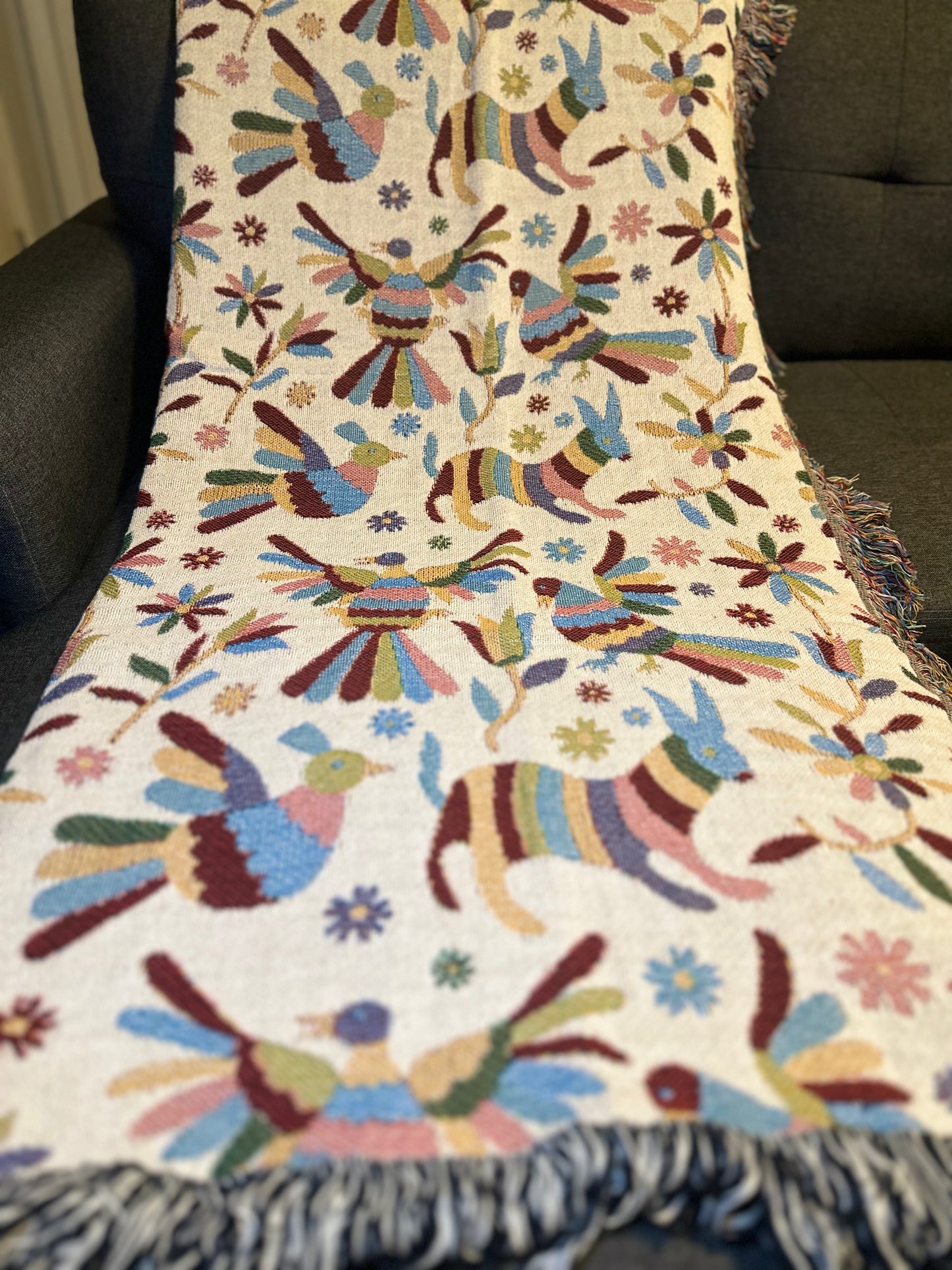 Colorful Otomi Woven Blankets for Mexican home decor.