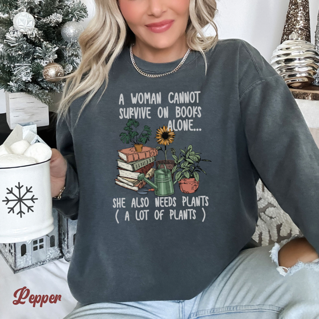 Books and plants Sweatshirt. Comfort colors sweatshirt for book lover and plant lady.