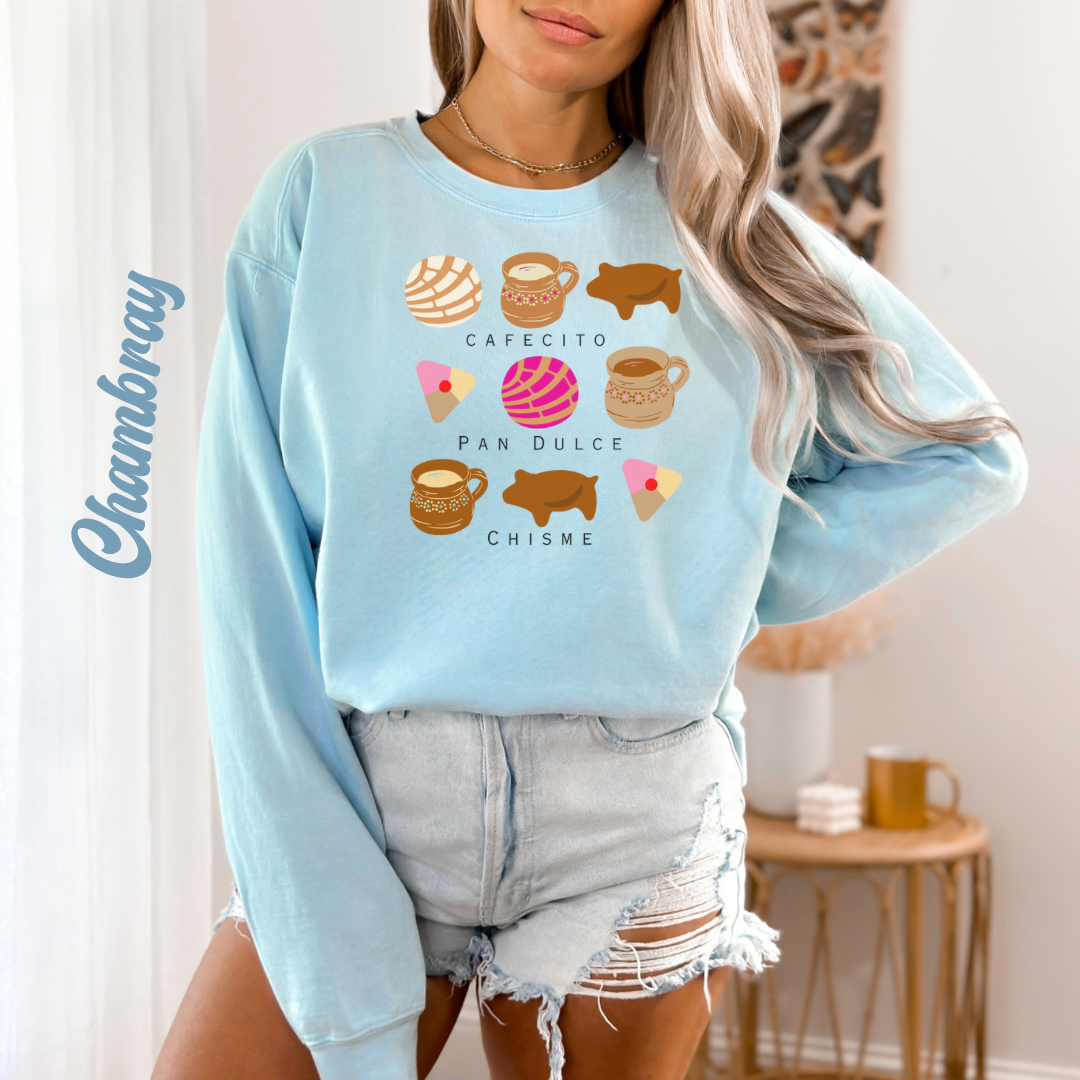Cafecito, chisme, pan dulce Sweatshirt for latina friend. Chismecito y cafecito sweatshirt with comfort colors. Latina sweatshirt