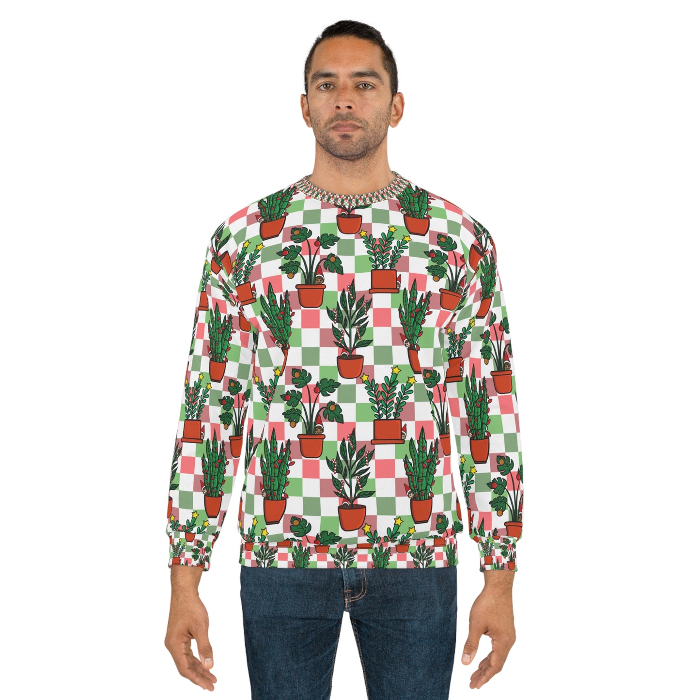 Christmas potted plants Unisex Sweatshirt for holiday season.Christmas ugly sweater for plant lover.