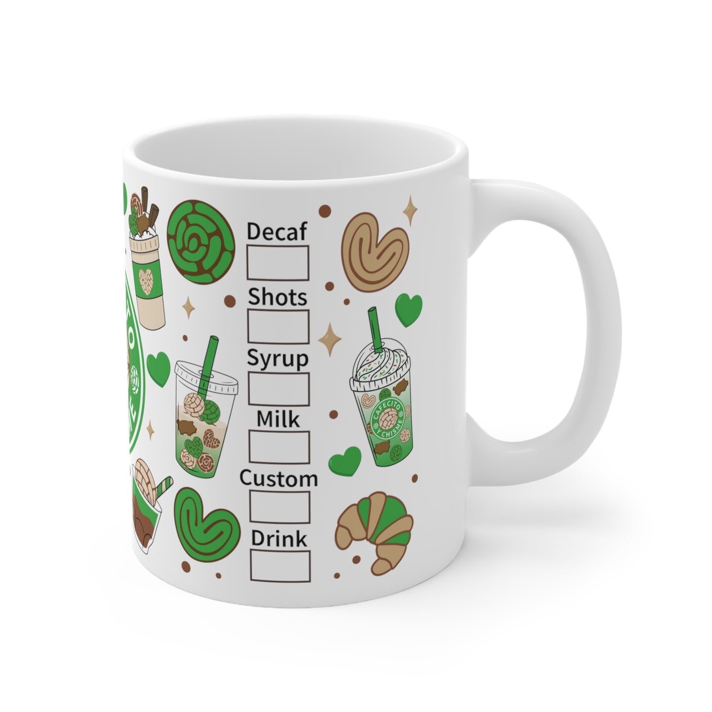 Green chismecito y cafe Ceramic Mug 11oz for comadres and best friends . Godmothers Christmas gift ideas. Navidad gift for Mexican family. Mexican coffee