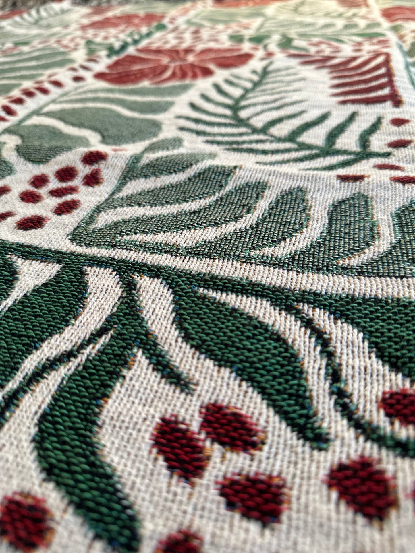 Abstract floral and leaves woven blanket 50x60” clearance Matisse Flowers Woven Blanket with red flowers.