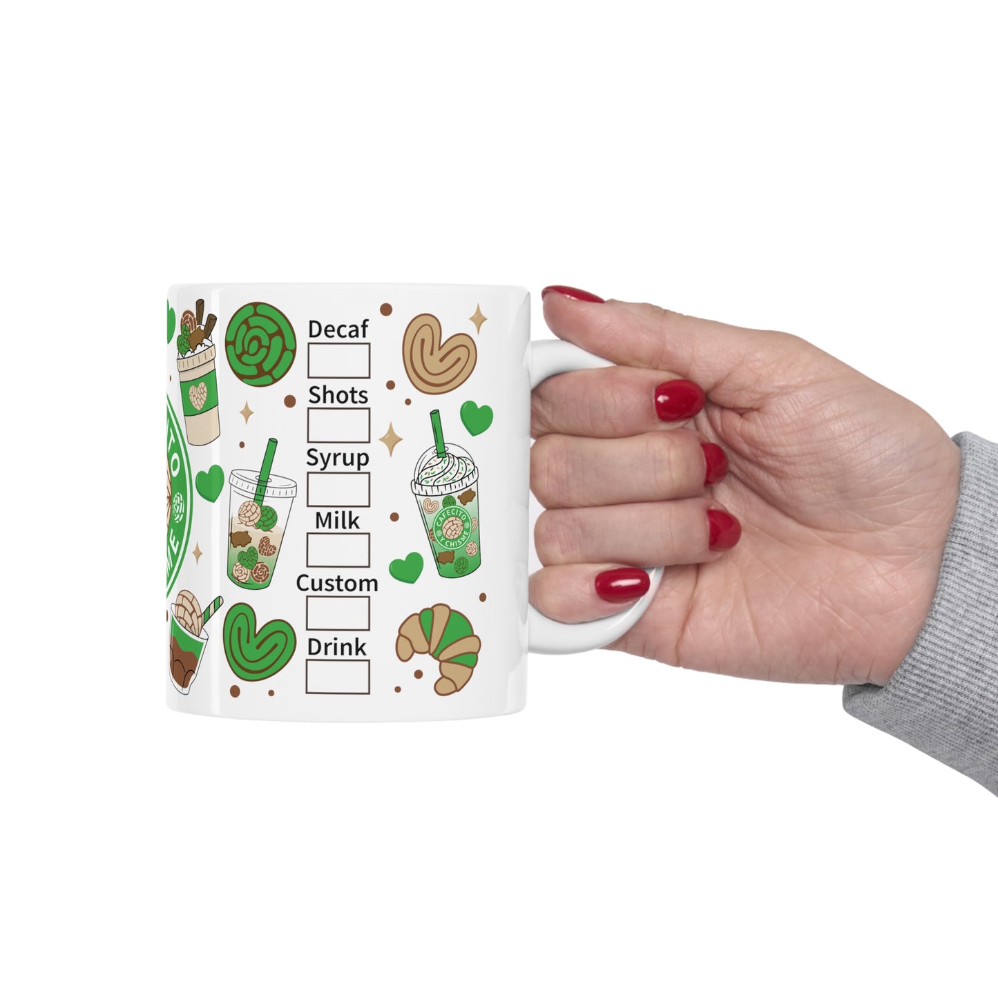 Green chismecito y cafe Ceramic Mug 11oz for comadres and best friends . Godmothers Christmas gift ideas. Navidad gift for Mexican family. Mexican coffee