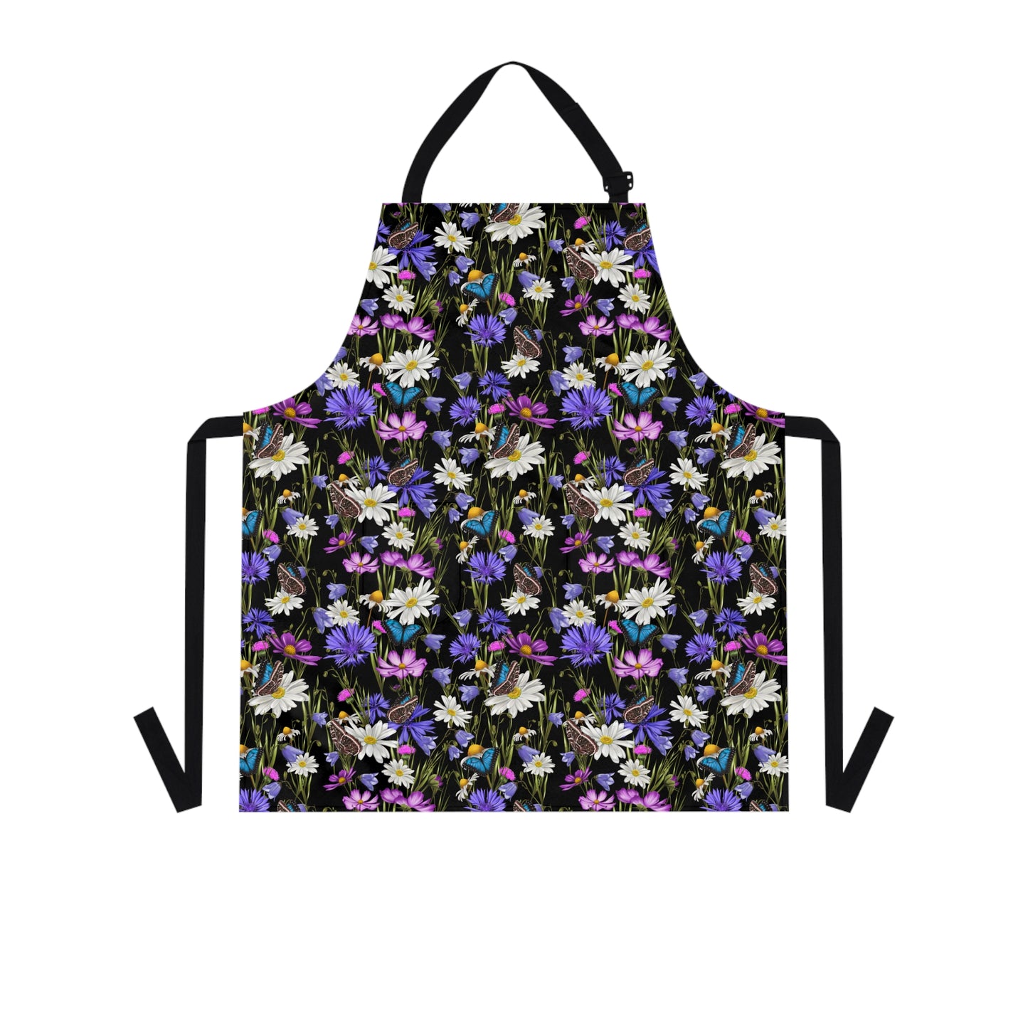 Purple and white wildflowers Apron with cute butterflies. Mothers Day gift for garden lover or grandma