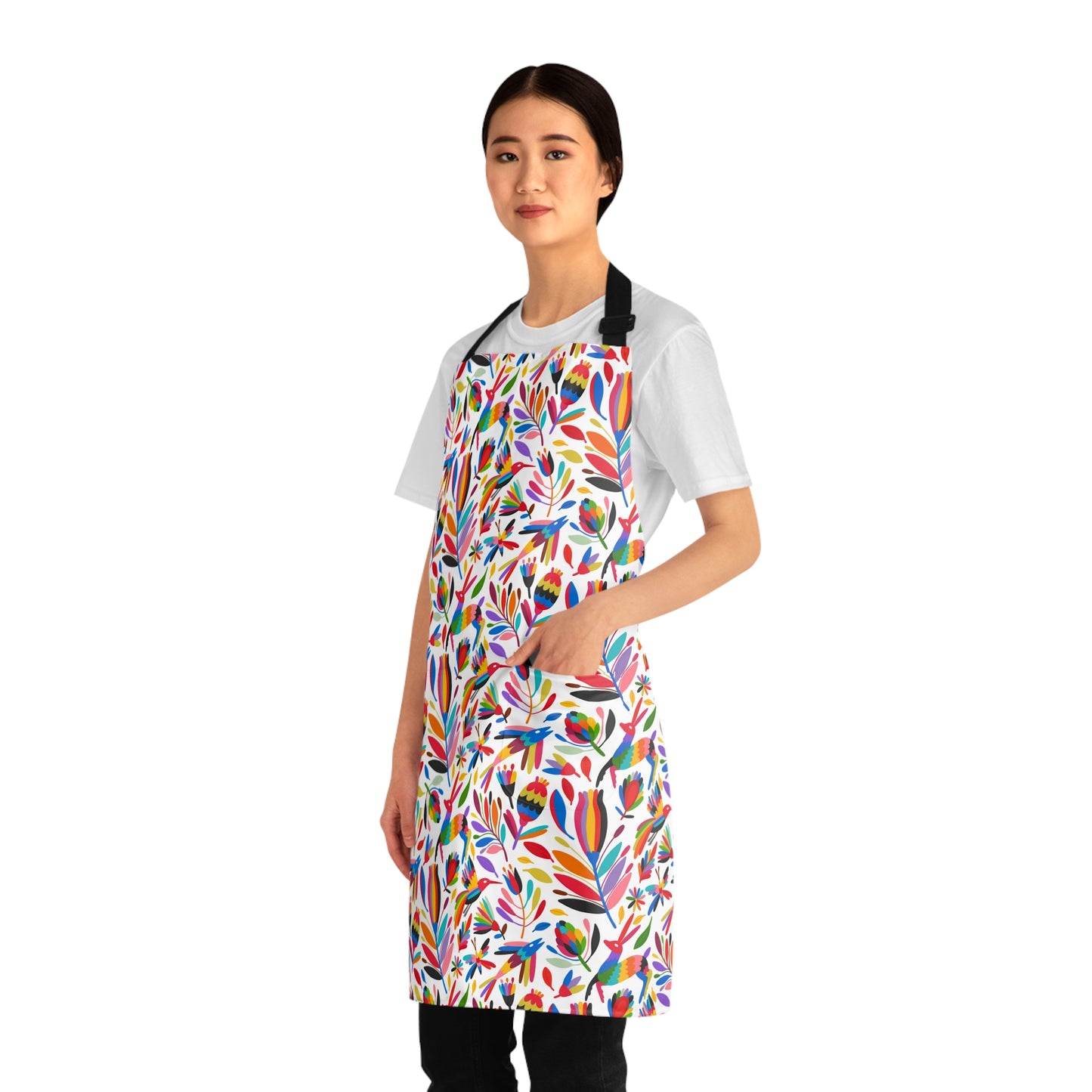 Mexican delantal with Otomi folk art for Mexican chef. Mexican Apron with Otomi art. Mexican mom gift.