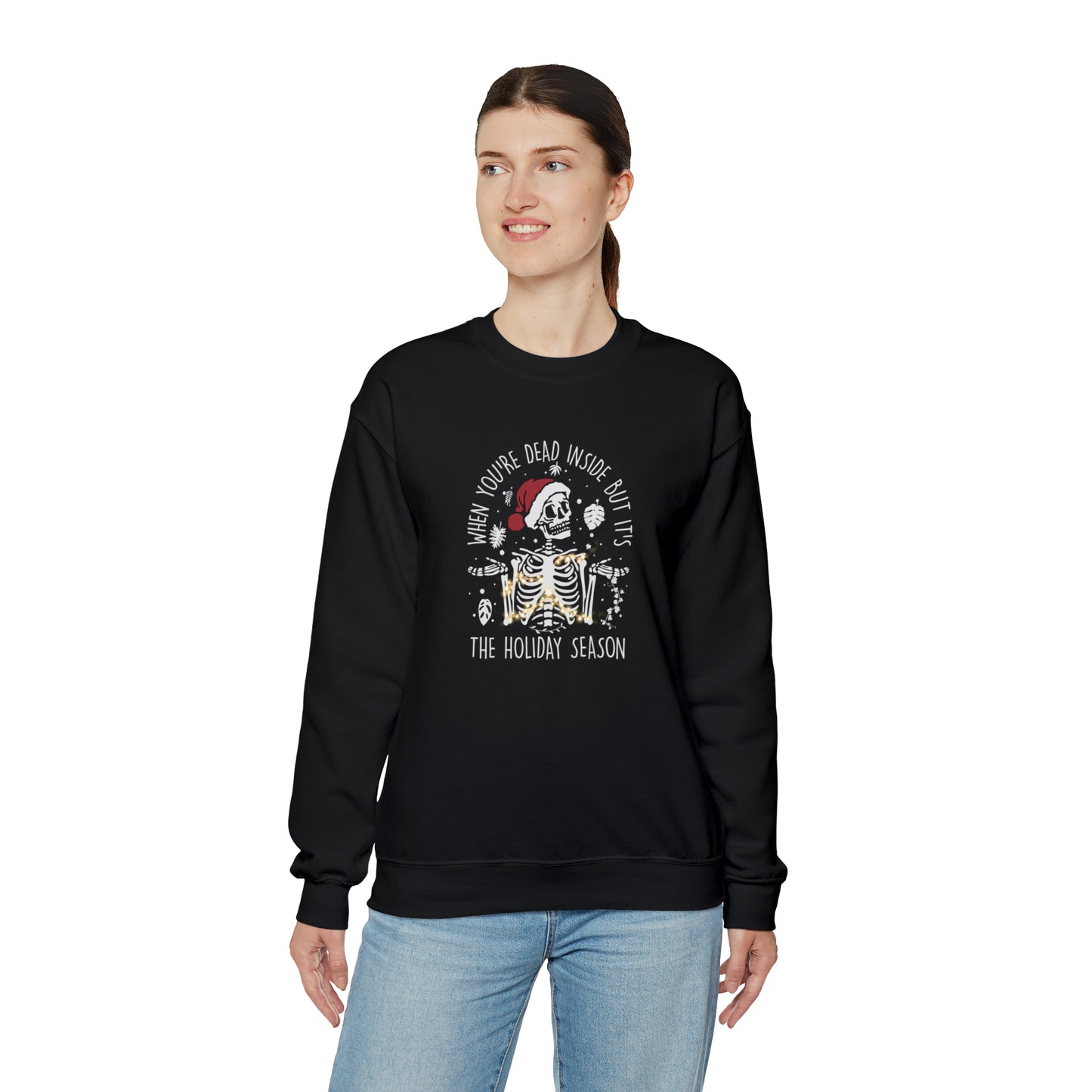 Christmas skeleton Unisex Heavy Blend Crewneck Sweatshirt. When you are dead inside but is holiday season sweatshirt