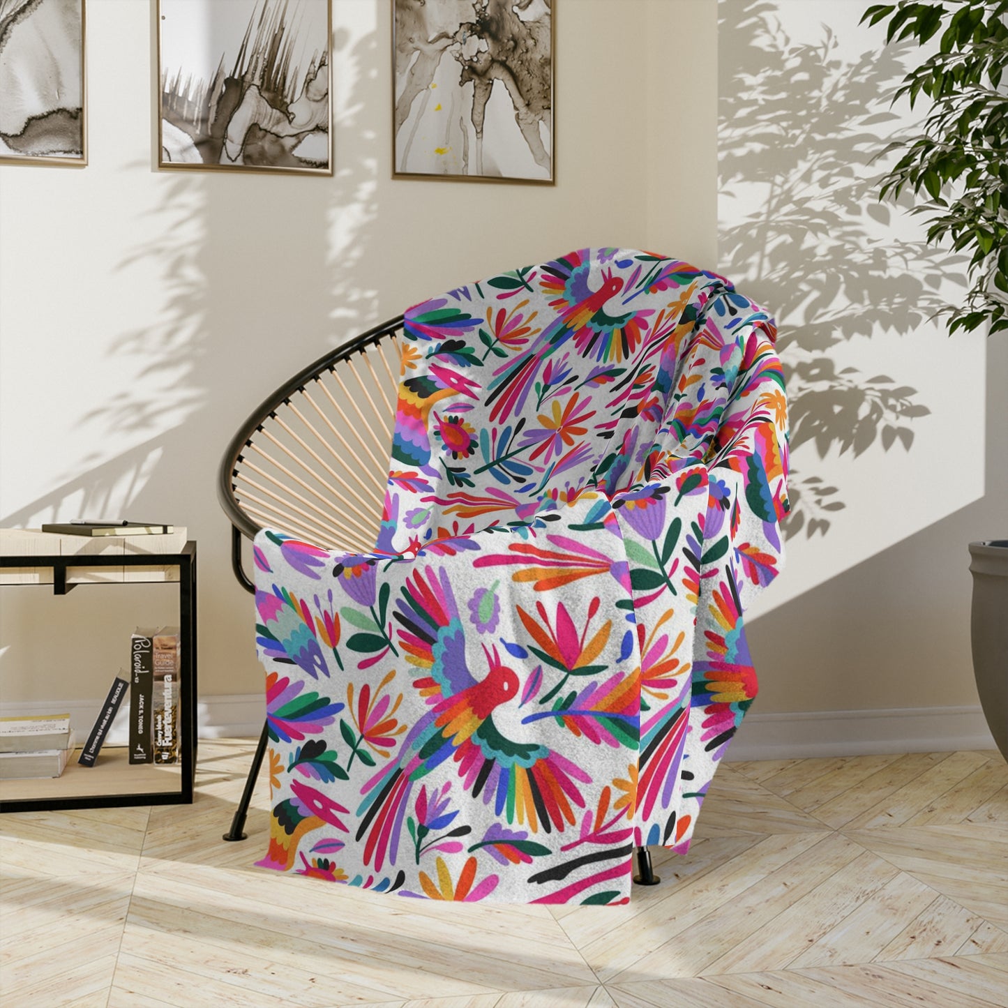 Otomi Velveteen Minky Blanket for Mexican home decor. Christmas gift for him or her. Mexican blanket with colorful Otomi art.