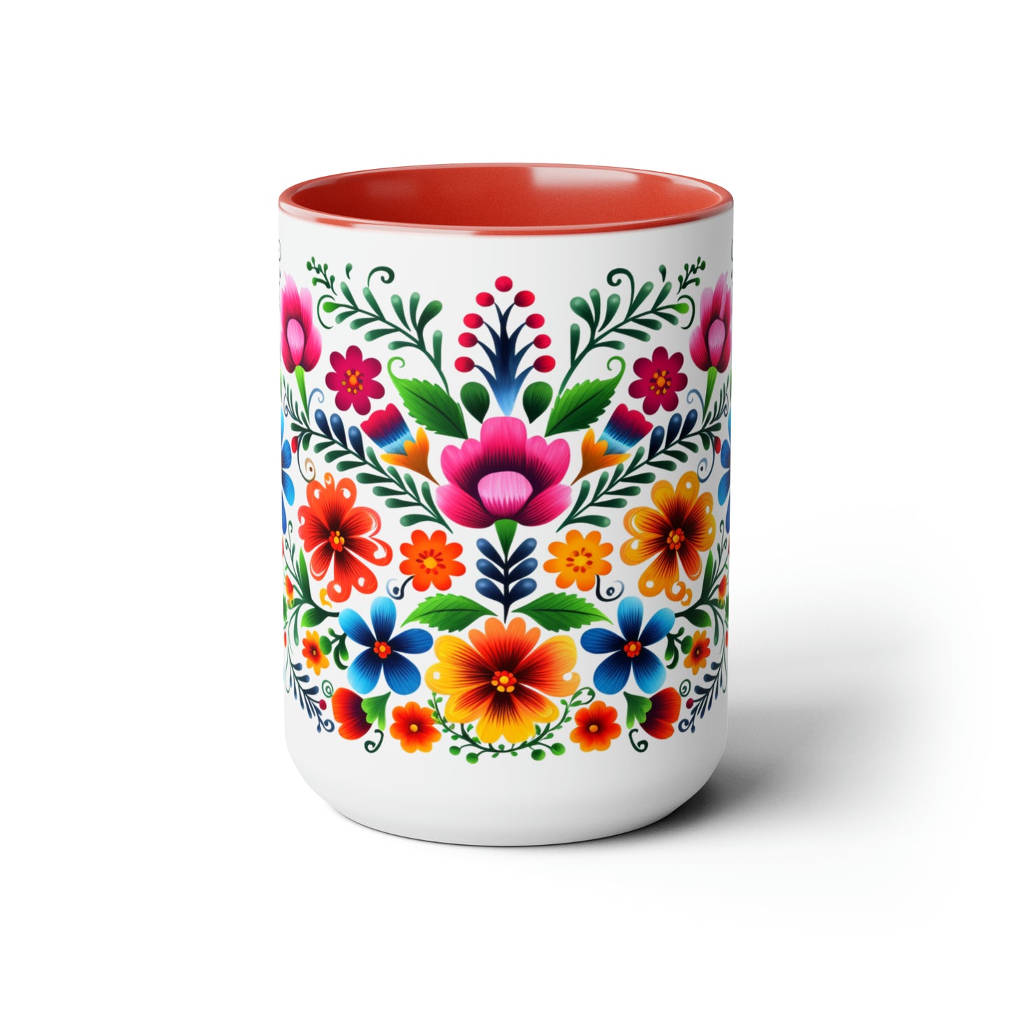 Mexican flowers Coffee Mugs, 15oz for Mexican mom, comadre or Mexican tia. Tia gift, Mothers Day gift ideas. Madrina gift. Mexican folk art
