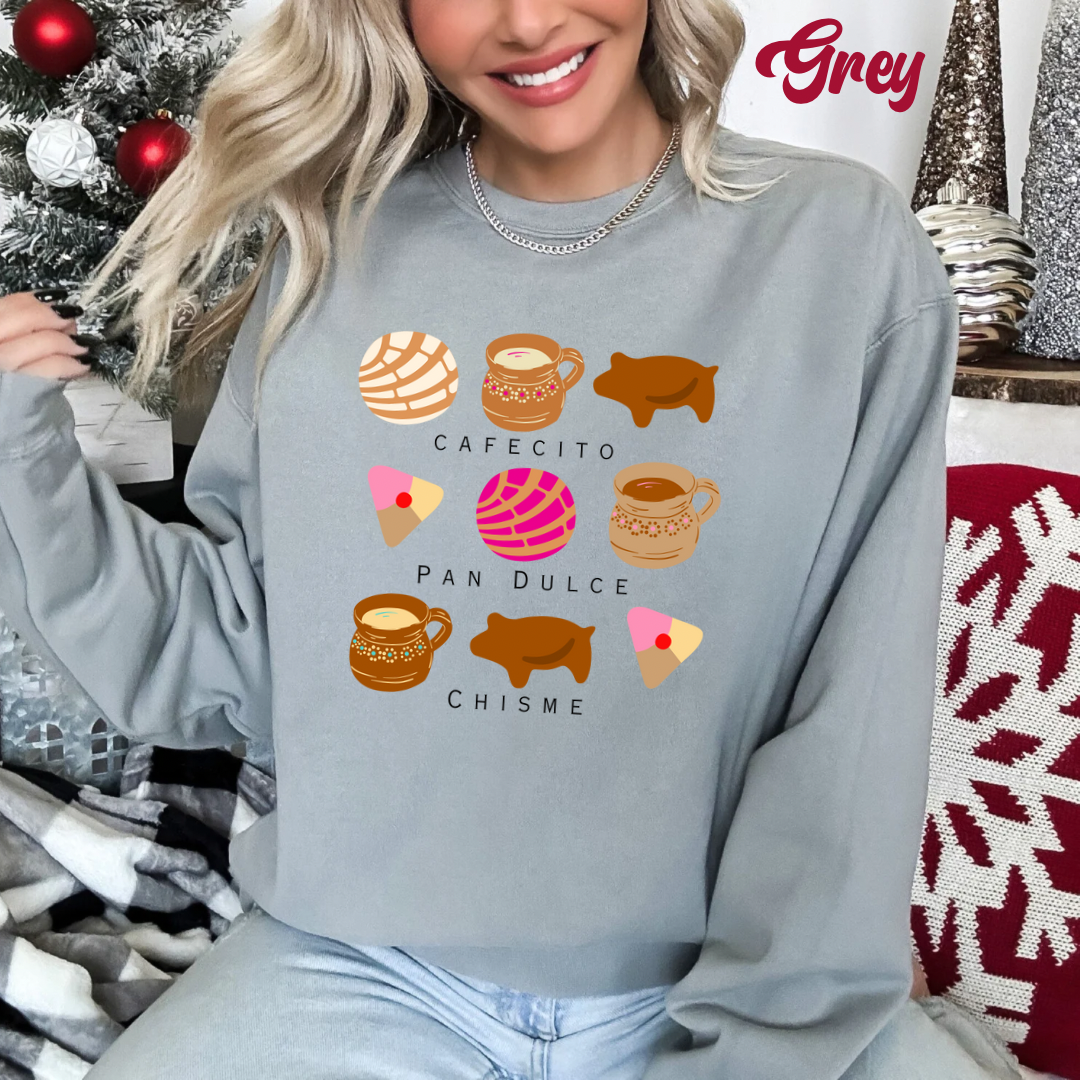 Cafecito, chisme, pan dulce Sweatshirt for latina friend. Chismecito y cafecito sweatshirt with comfort colors. Latina sweatshirt
