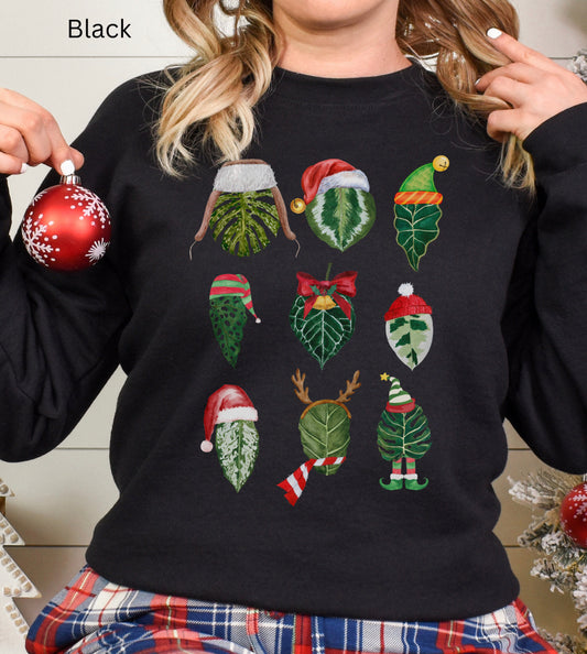 Christmas plant Sweatshirt with monstera, alocasia, ficus, calathea with christmas accessories for plant daddy, plant lady or plant mama.
