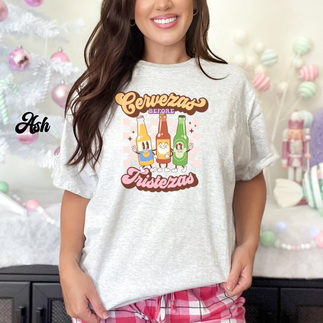 Cerveza before tristeza Unisex Heavy Cotton shirt for Mexican or borracho. Funny mexican shirt for her or him. Mexican beers. Vintage beer.