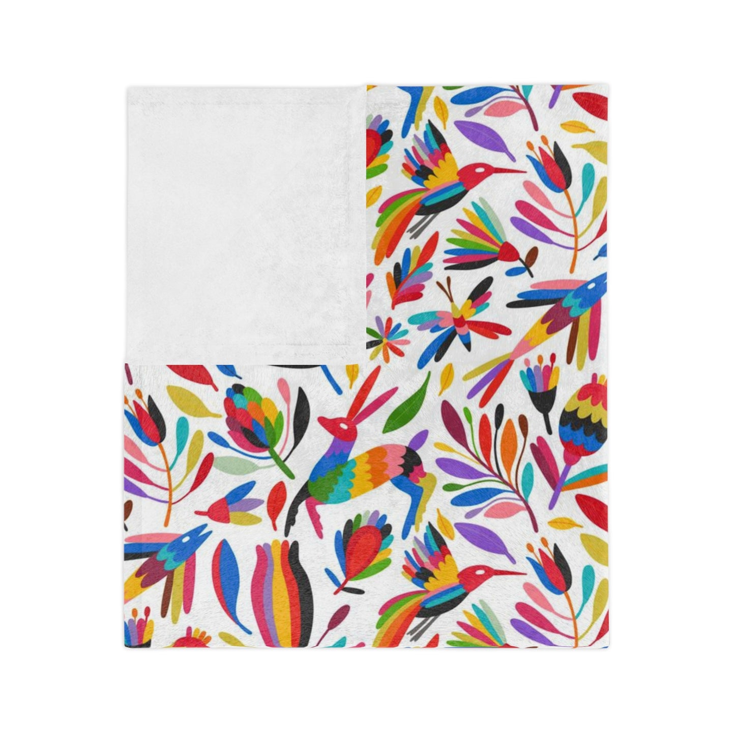 Otomi art Velveteen Minky Blanket for Mexican friends or Mexican family. Mexican blanket with colorful Otomi art.