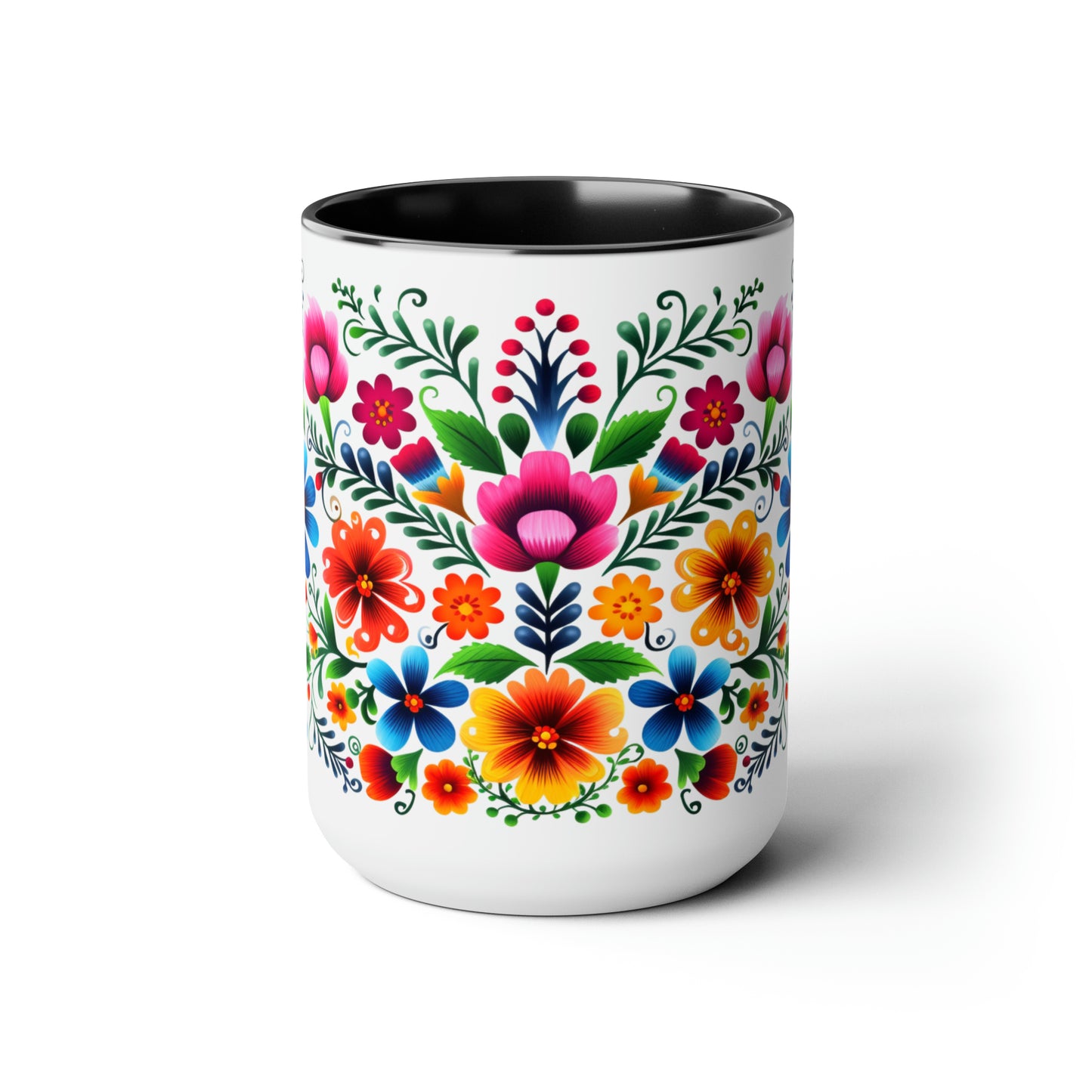 Mexican flowers Coffee Mugs, 15oz for Mexican mom, comadre or Mexican tia. Tia gift, Mothers Day gift ideas. Madrina gift. Mexican folk art