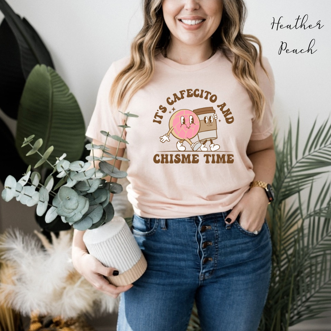 Cafecito y chisme time tshirt for Latina friend, Mexican best friend or comadre. Christmas gift for Mexican chismosa amiga.