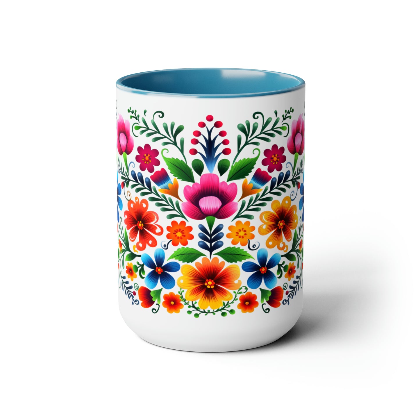 Mexican flowers Coffee Mugs, 15oz for Mexican mom, comadre or Mexican tia. Tia gift, Mothers Day gift ideas. Madrina gift. Mexican folk art