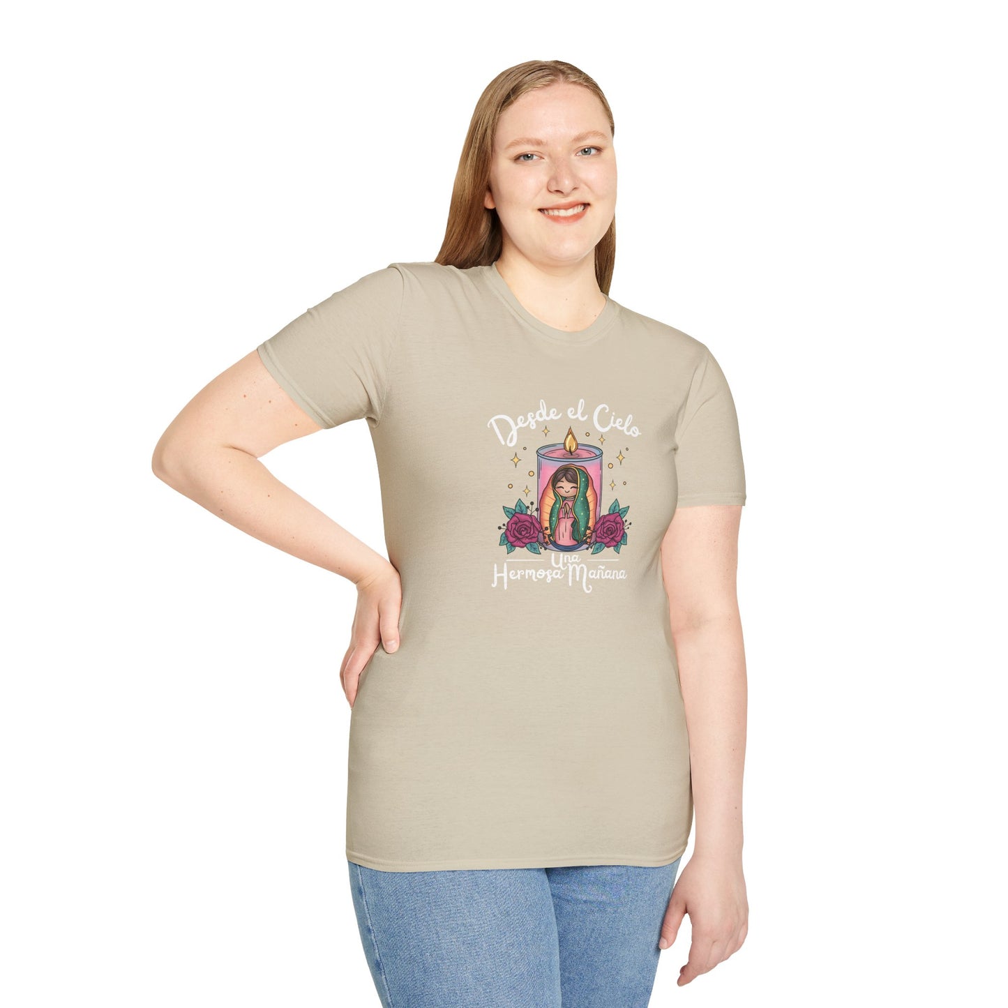 Virgencita T-Shirt — "Desde el cielo una hermosa mañana"