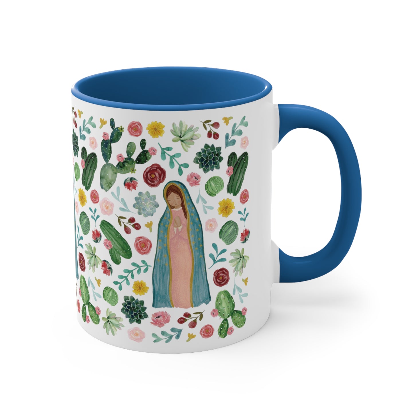 Virgencita de Guadalupe Coffee Mug, 11oz. Flowers and lady Guadalupe ceramic cup for her.