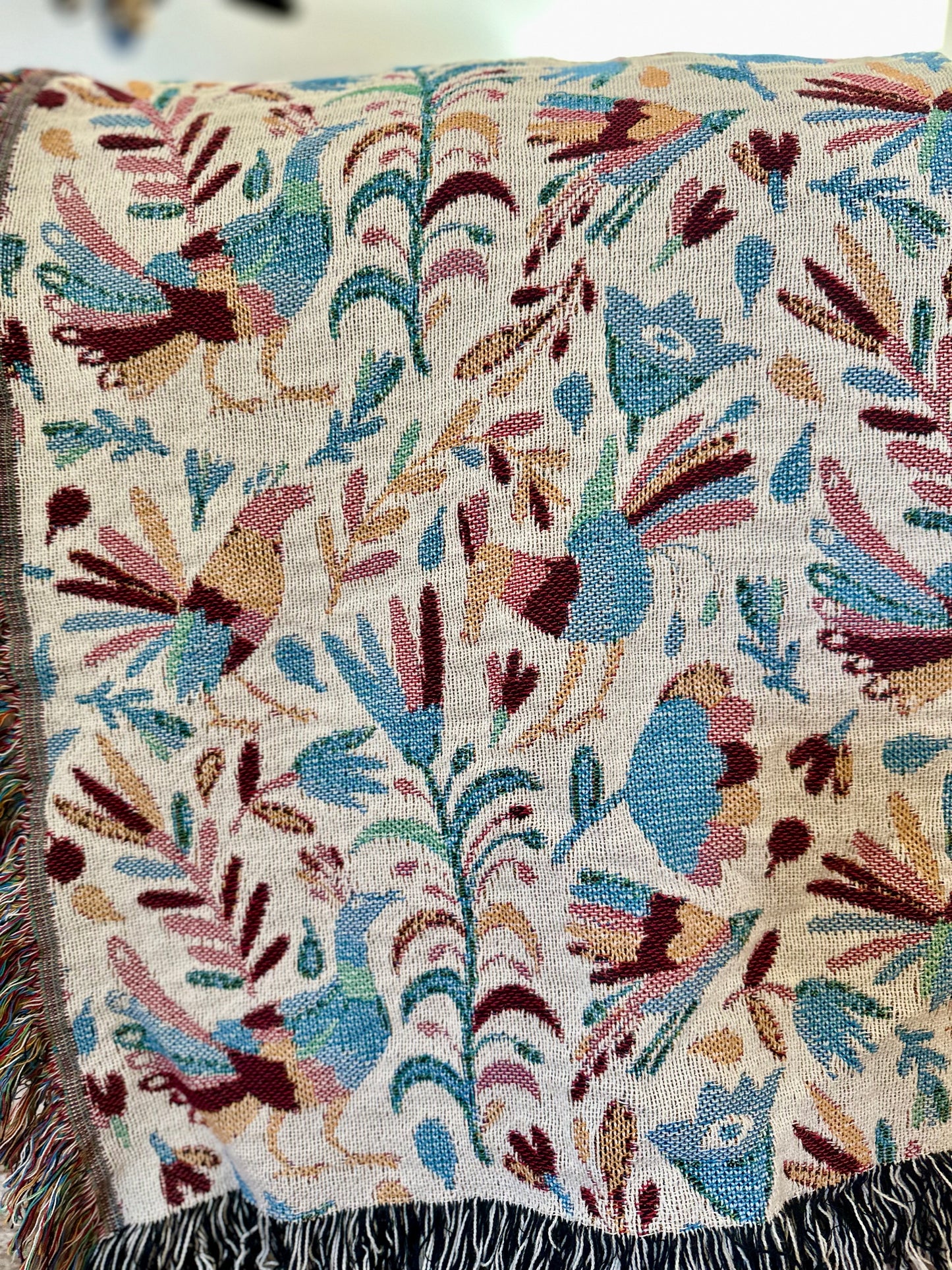 Otomi blanket for Mexican family. Otomi with soft color for modern Mexican home decor. Otomi tapestry for Mexican friend. Mexican mom gift