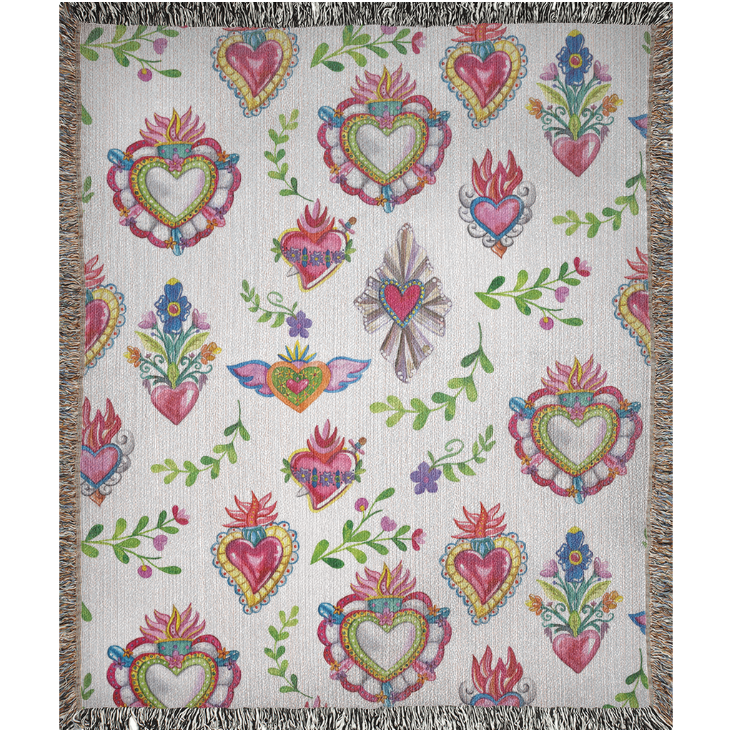 The Sacred Heart Mexican Folk Woven Blankets. Sagrado corazon Mexican folk art