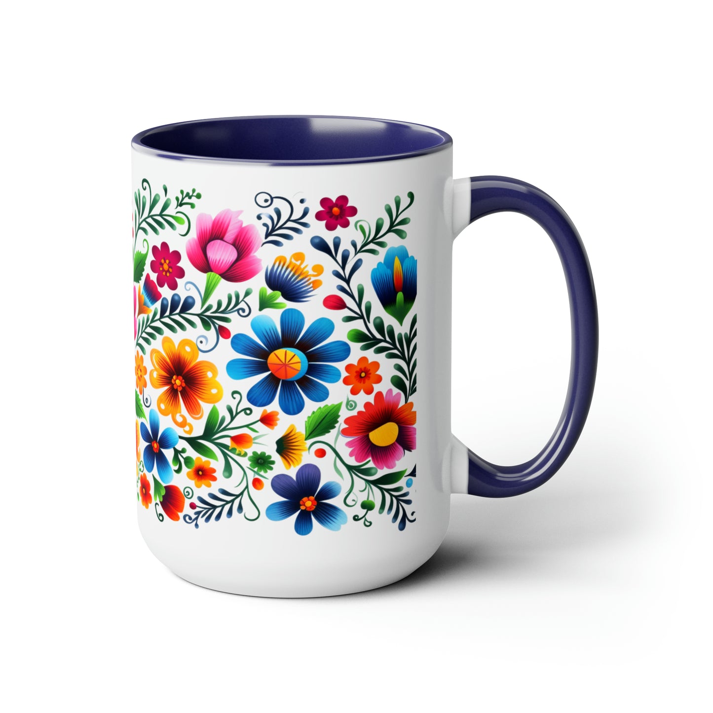 Mexican flowers Coffee Mugs, 15oz for Mexican mom, comadre or Mexican tia. Tia gift, Mothers Day gift ideas. Madrina gift. Mexican folk art