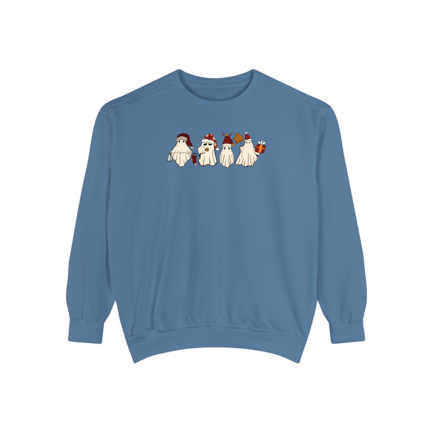 Christmas ghost Unisex Sweatshirt comfort colors. Cute ghosts with Christmas accessories for her or him. Holiday sweatshirts