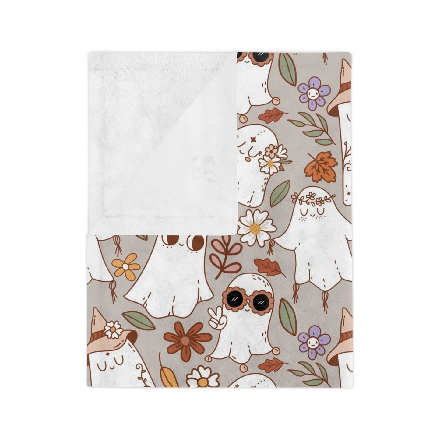Cute ghosts with flowers Velveteen Minky Blanket for Halloween season or Halloween lovers.