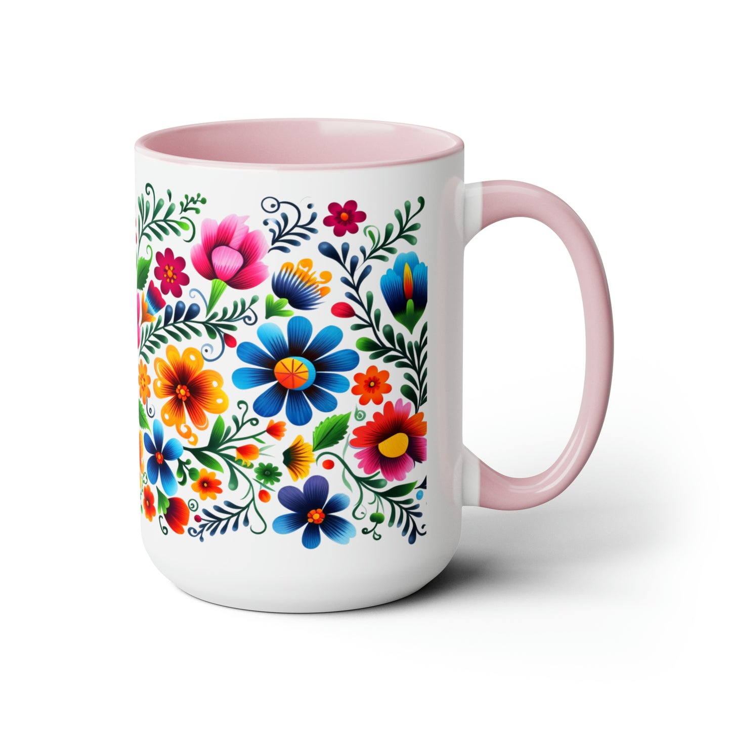 Mexican flowers Coffee Mugs, 15oz for Mexican mom, comadre or Mexican tia. Tia gift, Mothers Day gift ideas. Madrina gift. Mexican folk art