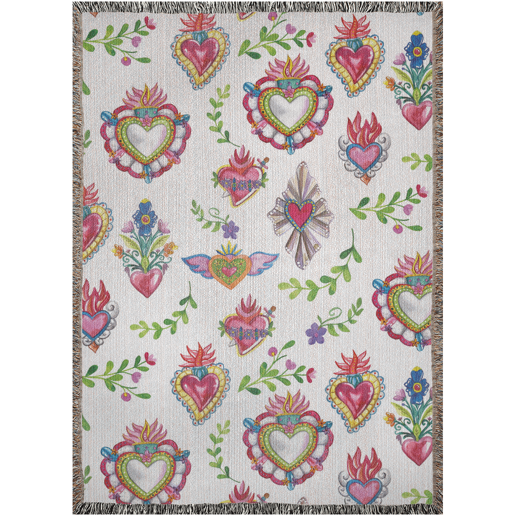 The Sacred Heart Mexican Folk Woven Blankets. Sagrado corazon Mexican folk art