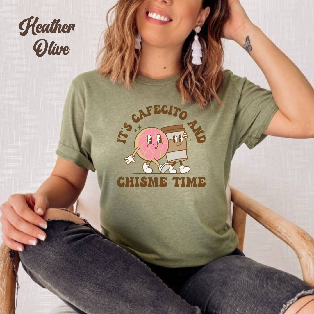 Cafecito y chisme time tshirt for Latina friend, Mexican best friend or comadre. Christmas gift for Mexican chismosa amiga.