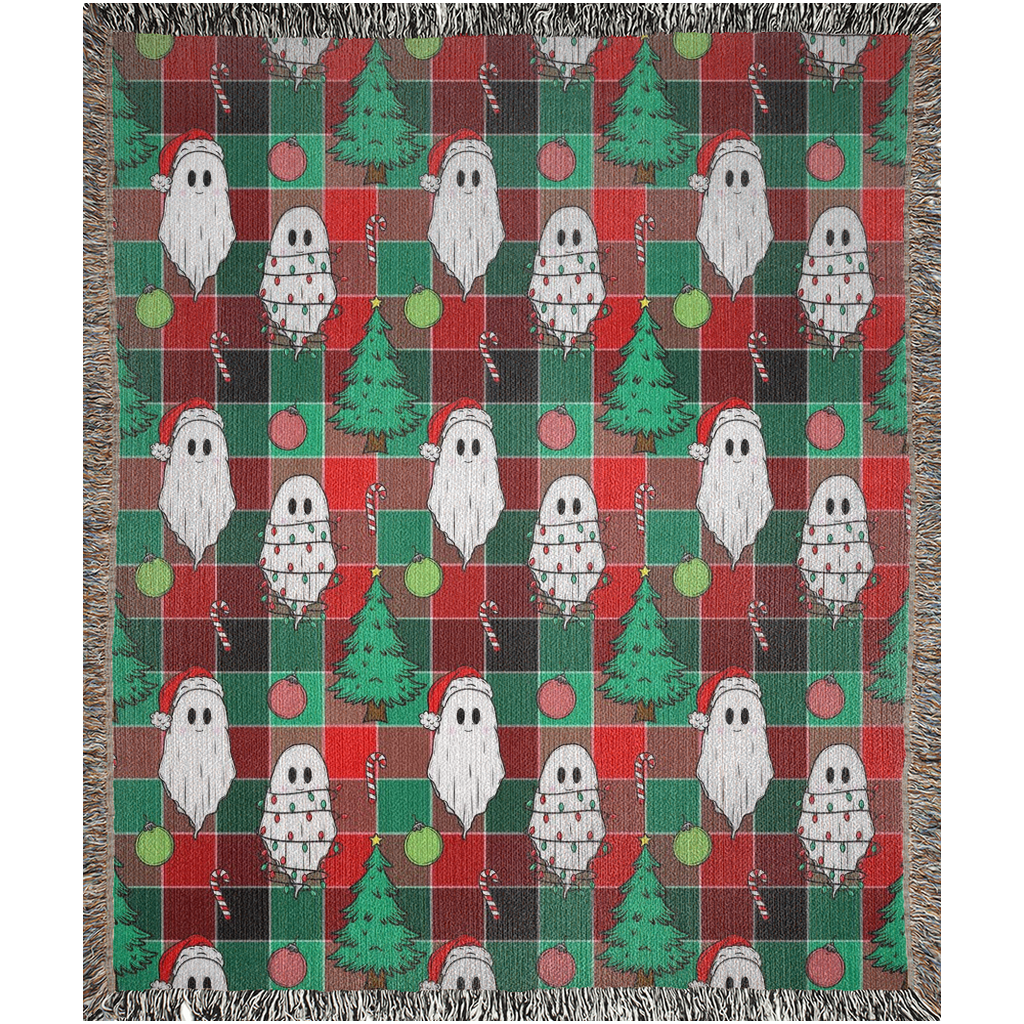 50x60β Christmas ghosts Woven Blanket with Christmas decor for holiday season. Clearance