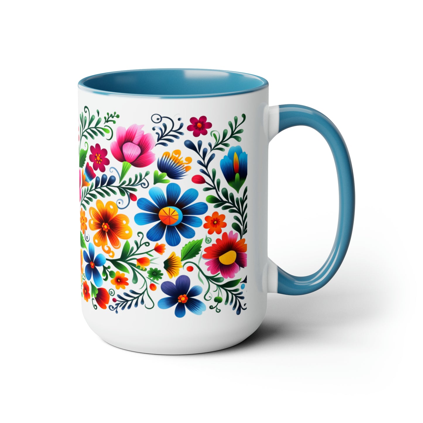 Mexican flowers Coffee Mugs, 15oz for Mexican mom, comadre or Mexican tia. Tia gift, Mothers Day gift ideas. Madrina gift. Mexican folk art