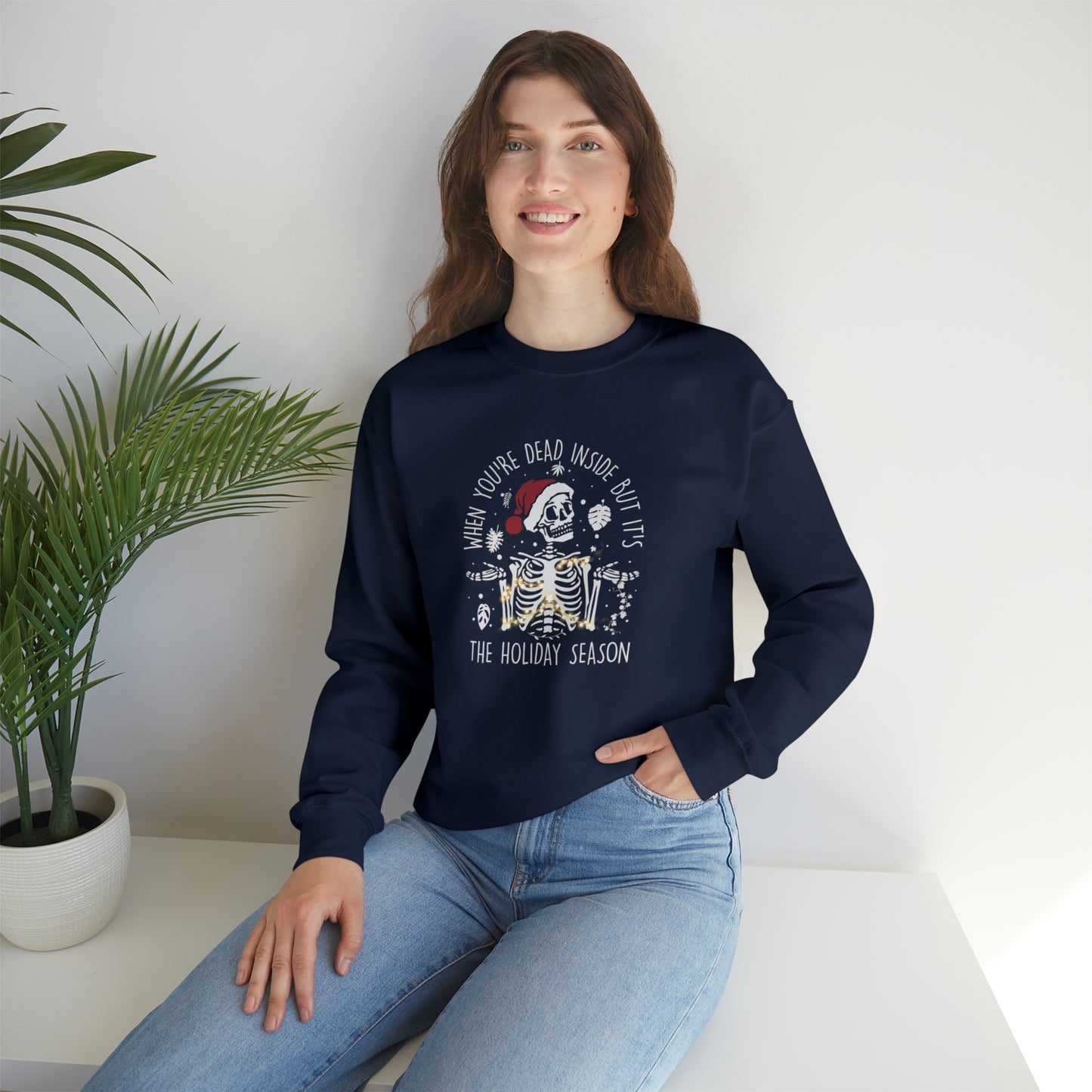 Christmas skeleton Unisex Heavy Blend Crewneck Sweatshirt. When you are dead inside but is holiday season sweatshirt