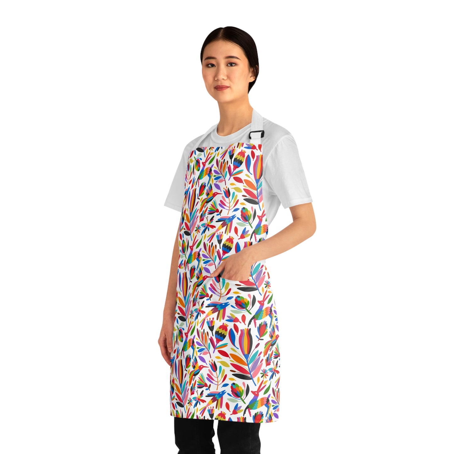 Mexican delantal with Otomi folk art for Mexican chef. Mexican Apron with Otomi art. Mexican mom gift.