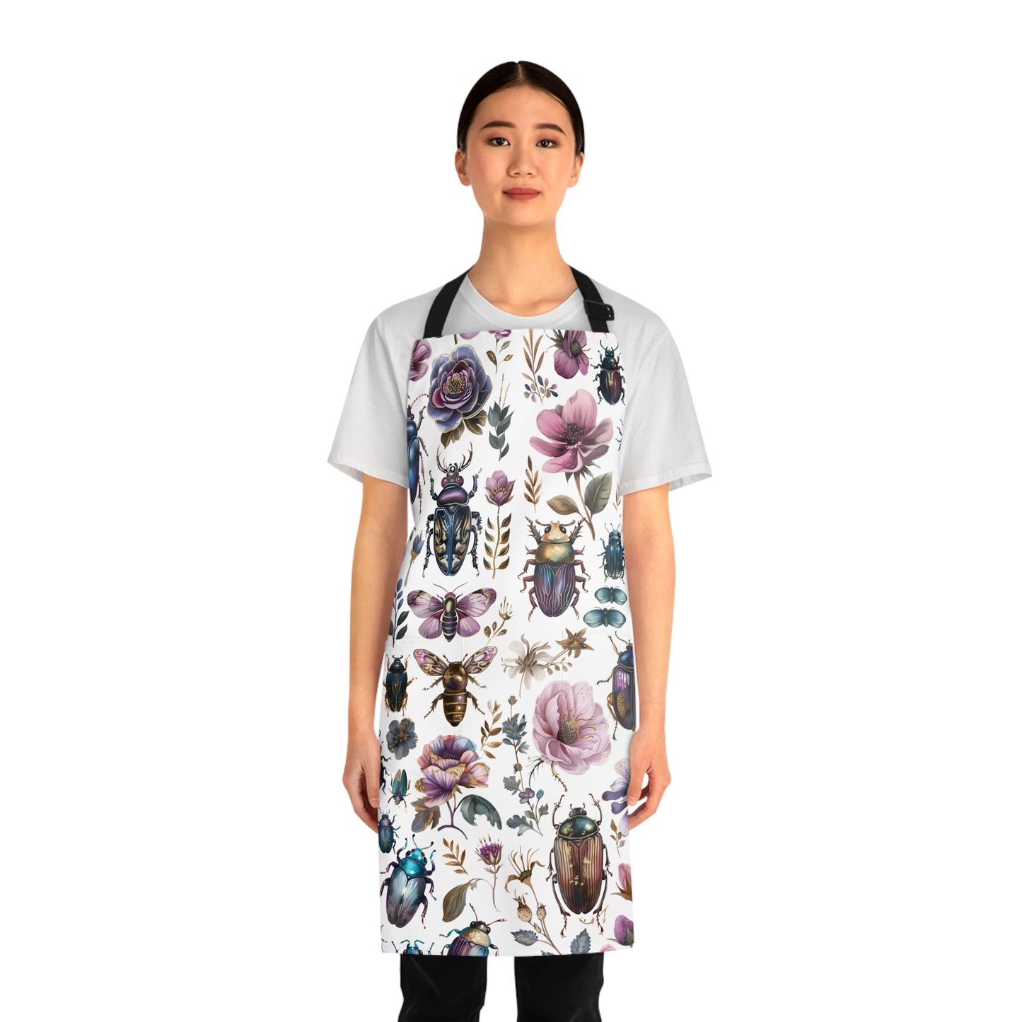 Beetles and purples flowers Apron. Victorian beetles and flowers art.