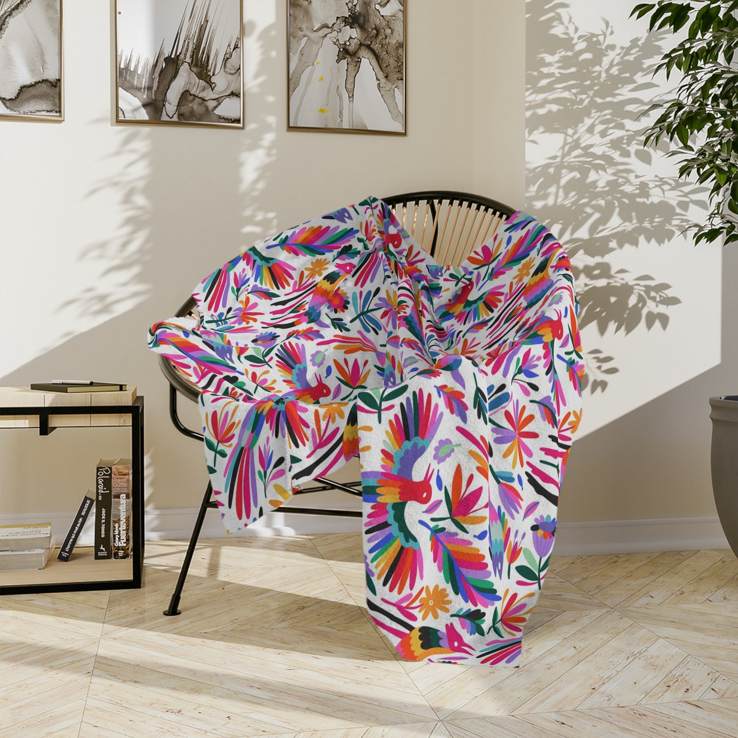 Otomi Velveteen Minky Blanket for Mexican home decor. Christmas gift for him or her. Mexican blanket with colorful Otomi art.