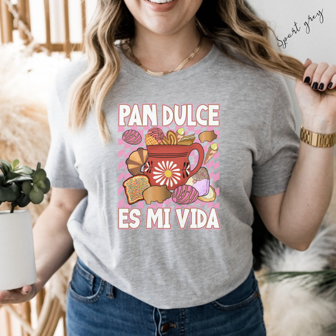 Pan dulce es mi vida tshirt. Mexican shirt for her or him. Unisex Heavy Cotton Tee with Mexican pastries. Cafecito, concha y chisme