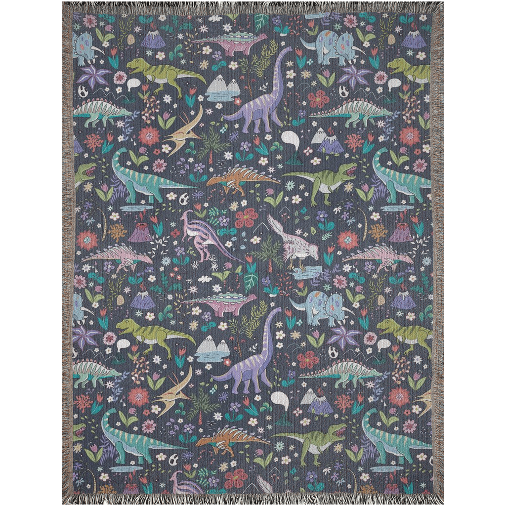 Dinosaur world Woven Blanket with dark background