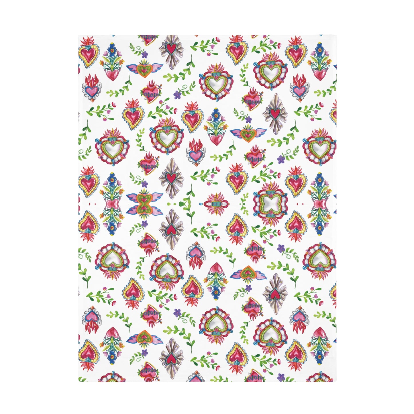 Milagritos Soft Blanket - Sacred Hearts Printed on Both Sides - 80x60” Inches. Latin blanket