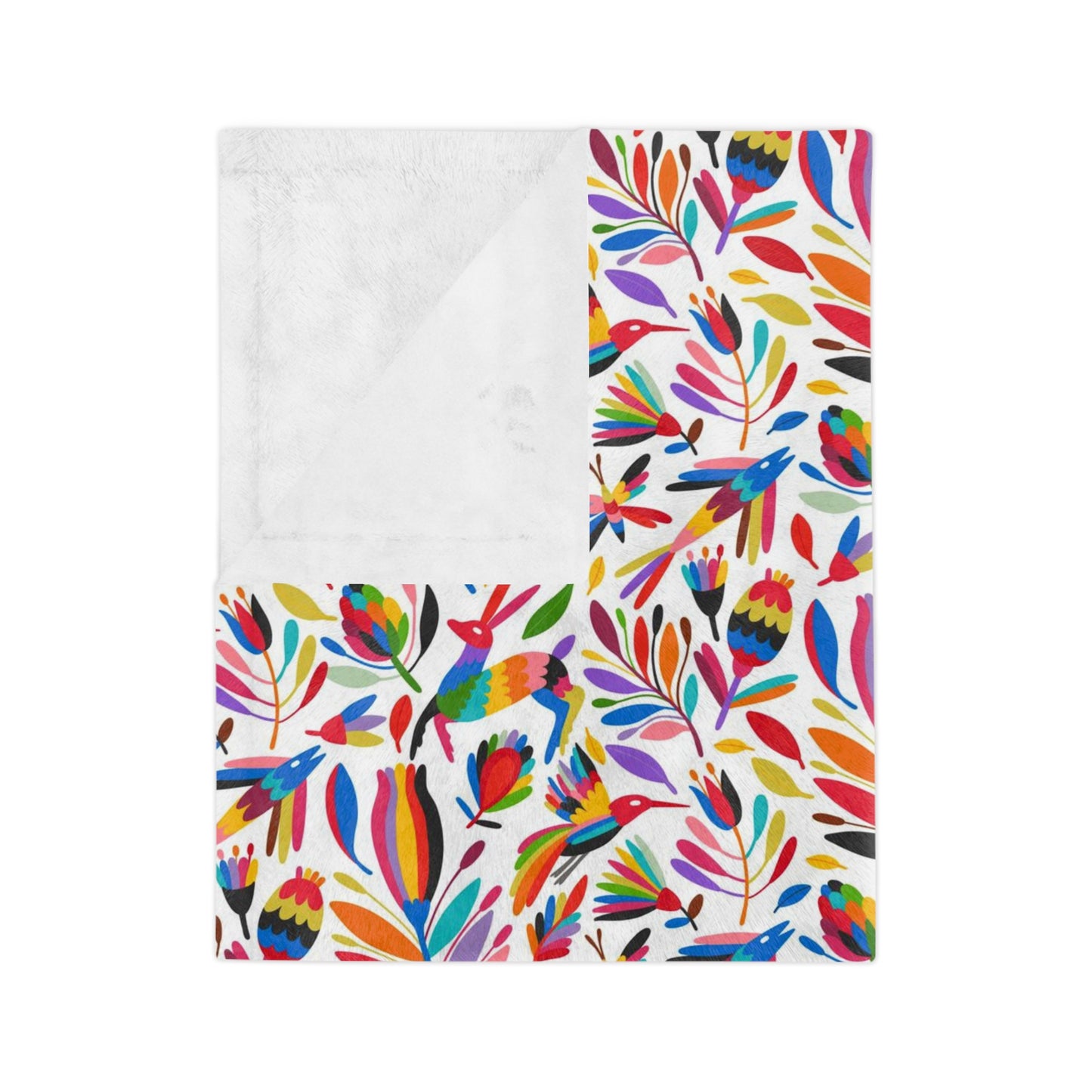 Otomi art Velveteen Minky Blanket for Mexican friends or Mexican family. Mexican blanket with colorful Otomi art.